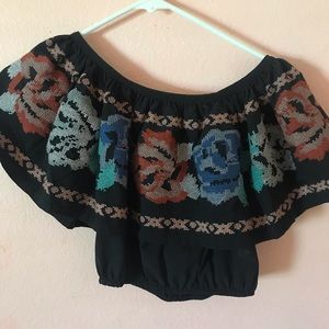 black embroidered off the shoulder top
